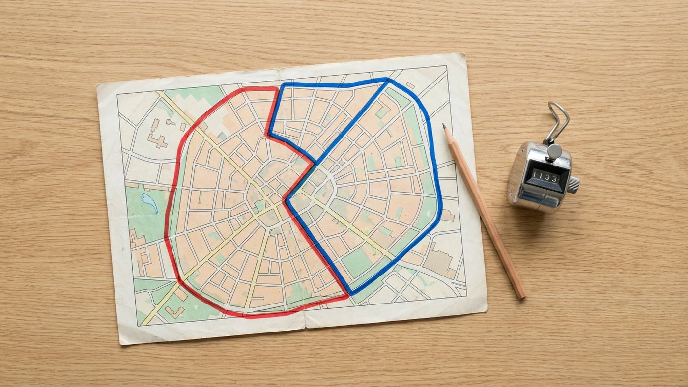 Plan de quartier annoté séparant une zone traitée et une zone témoin