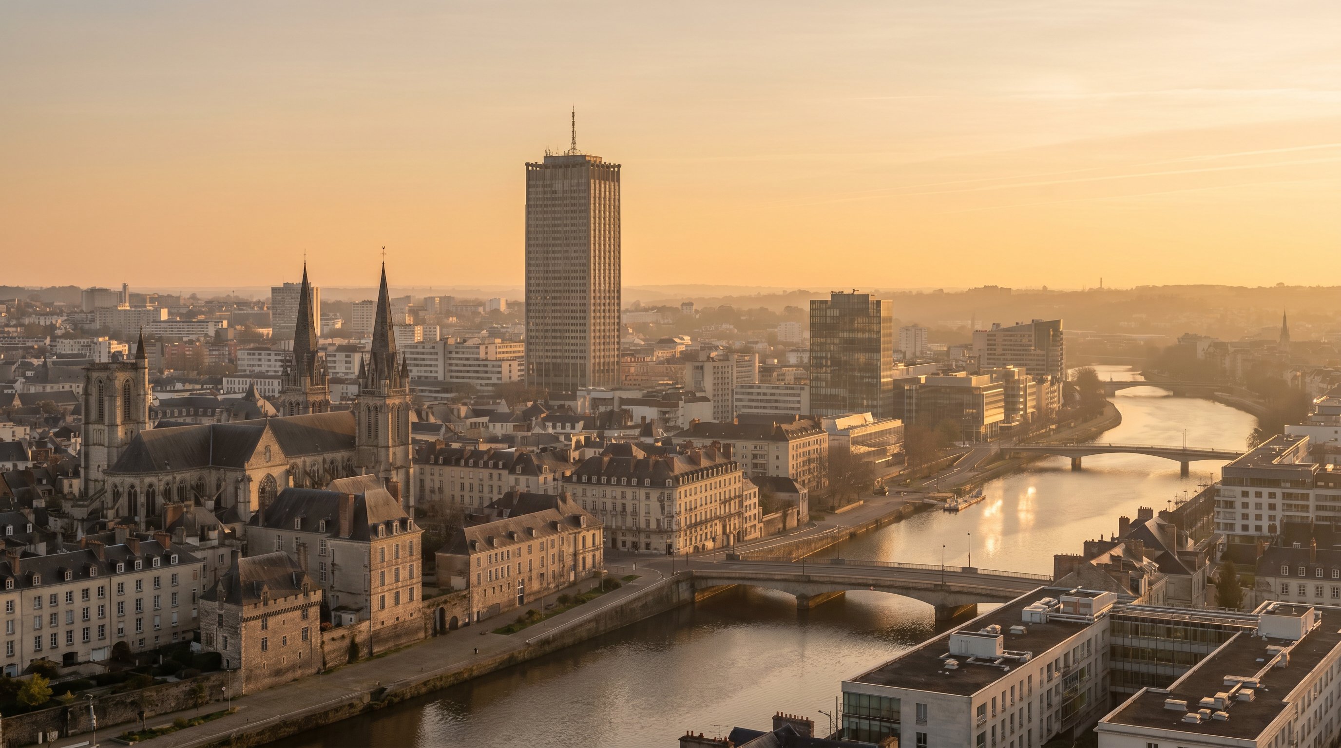 Vue du centre-ville de Nantes avec la Tour Bretagne et les bords de Loire