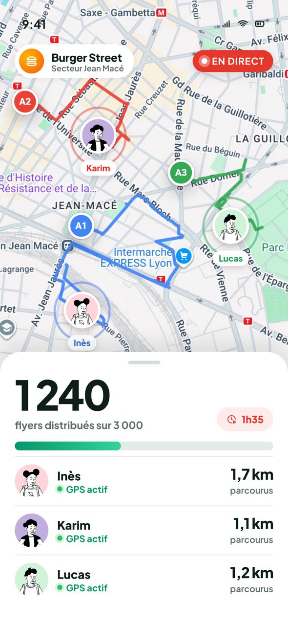 Aperçu illustratif d'une carte de suivi des animateurs et de la progression d'une campagne