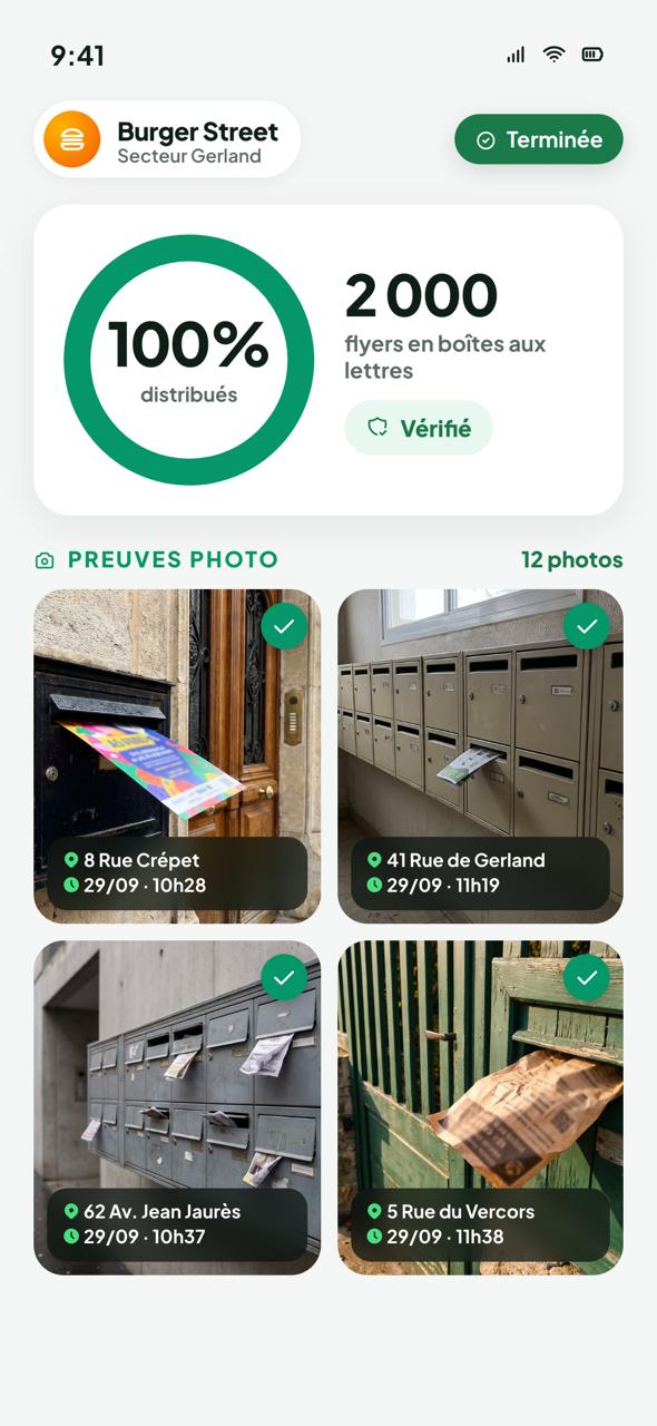 Aperçu illustratif d'un rapport de mission avec preuves photo