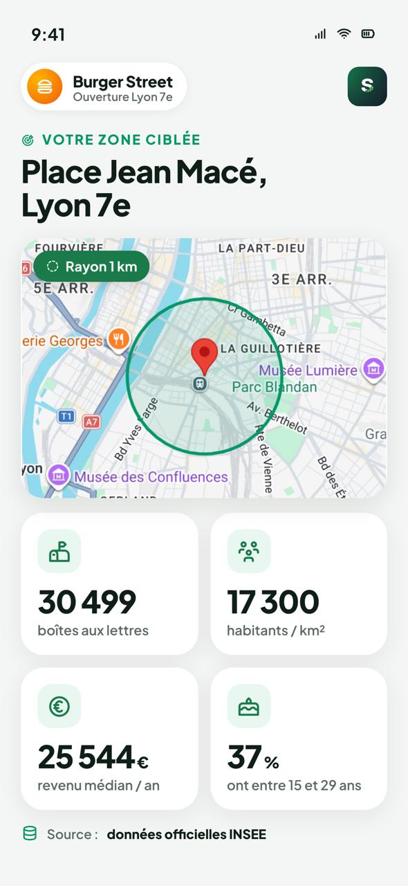 Aperçu illustratif du choix d'une zone autour de la place Jean Macé à Lyon