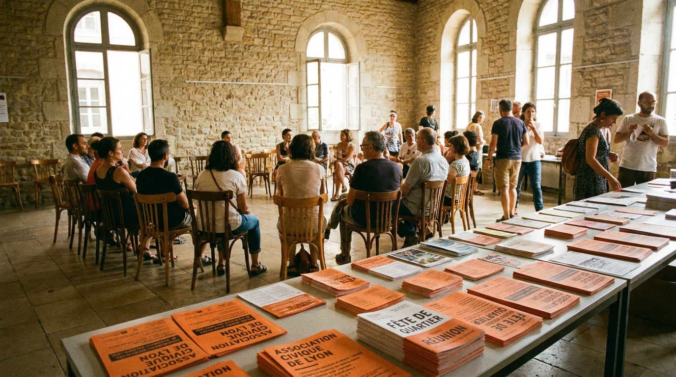 Forum des Associations dans une salle municipale française avec stands et flyers Strevoo