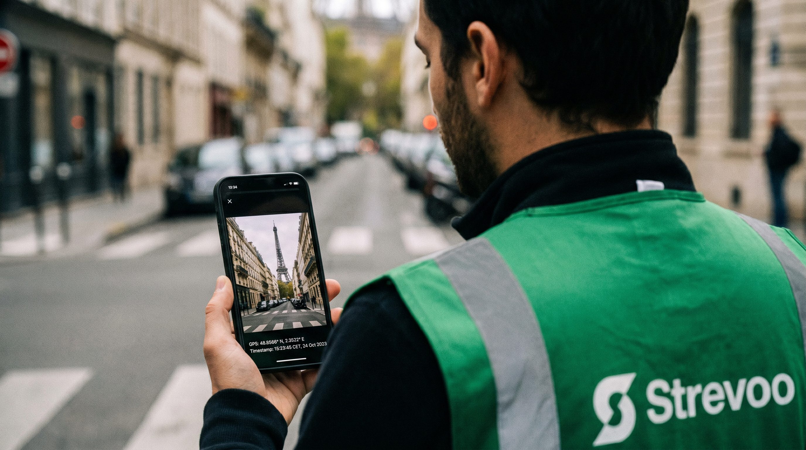 Animateur Strevoo affichant la preuve géolocalisée d'une distribution de flyers sur son smartphone