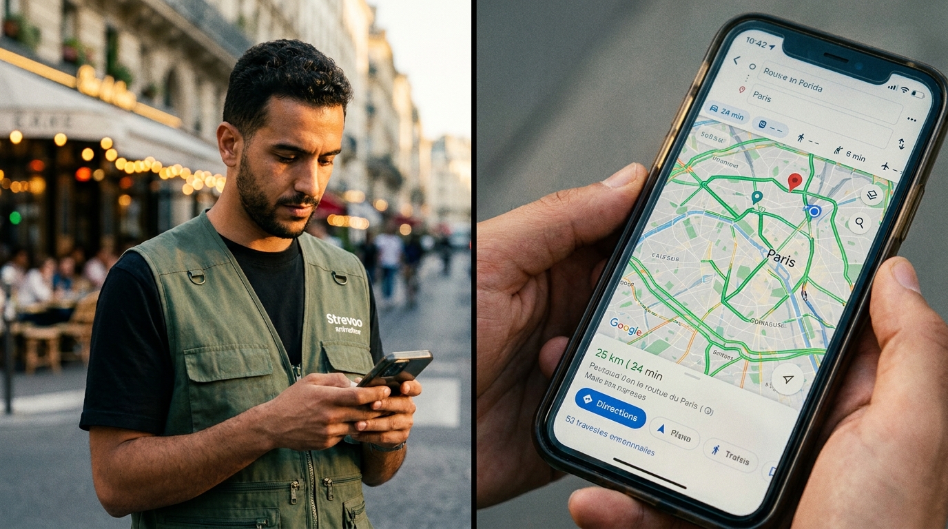 Animateur Strevoo consultant son smartphone affichant la carte GPS de tracking en temps réel